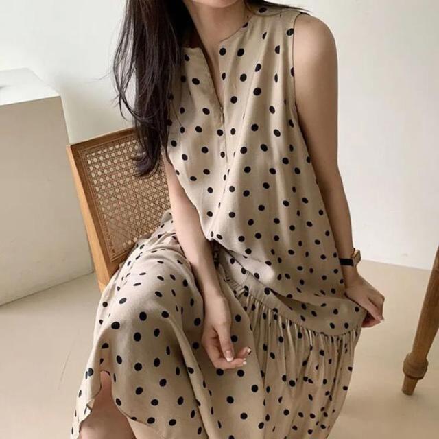 ドット 大きいサイズ ロング丈 ノースリーブ 水玉柄 ワンピース ロング