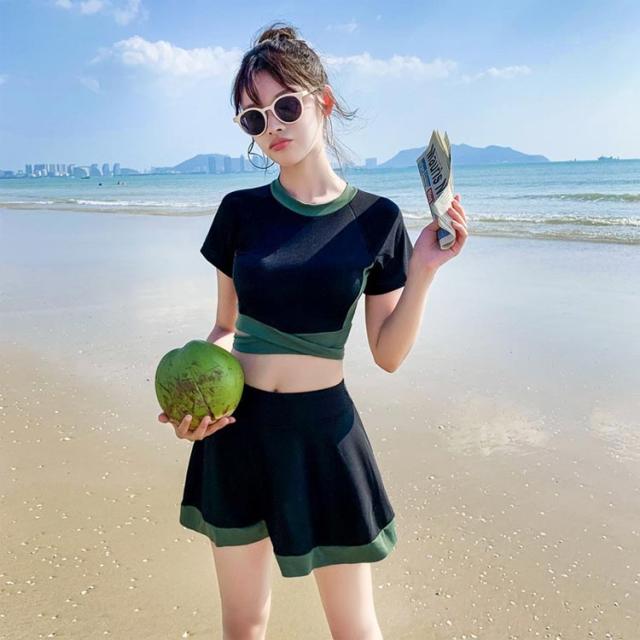 リボン付きセパレート水着セット リボン セパレート 水着 セット 女子 高校生 半袖 ビキニ 2点