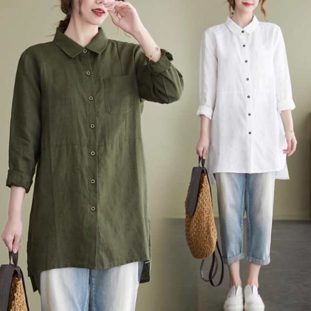 コットンリネン ブラウス ワンピース ロングシャツ tシャツ