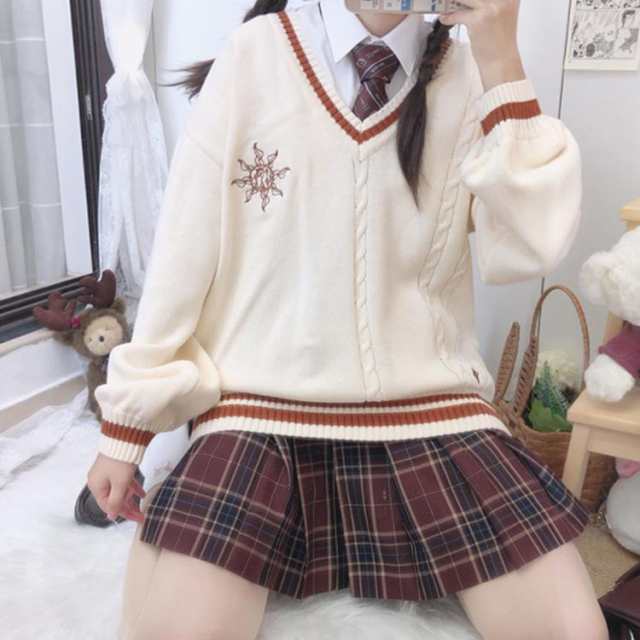 カーディガン セーター 制服 秋 綿 ニット スクールセーター 女子 学生