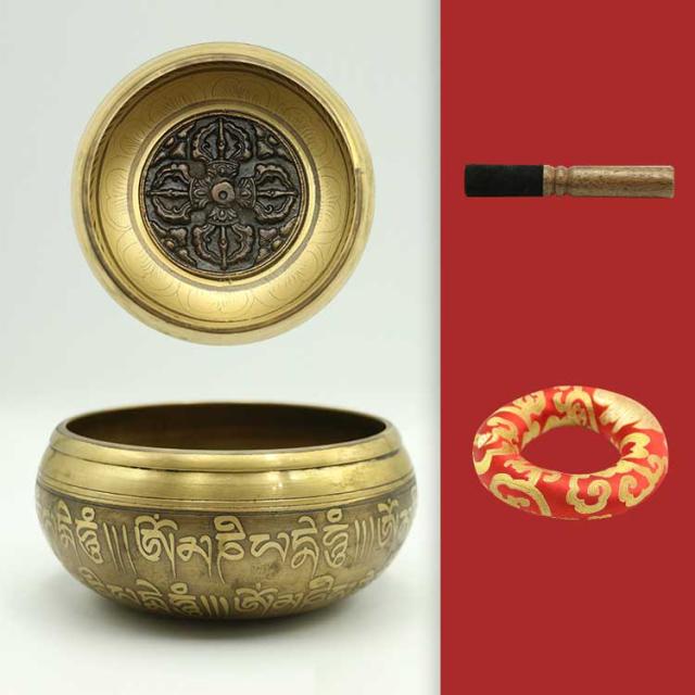 チベット ネパール仏碗 12.5cm 仏教鉢 ヨガ 銅色 14.5cm 歌うボウル 仏