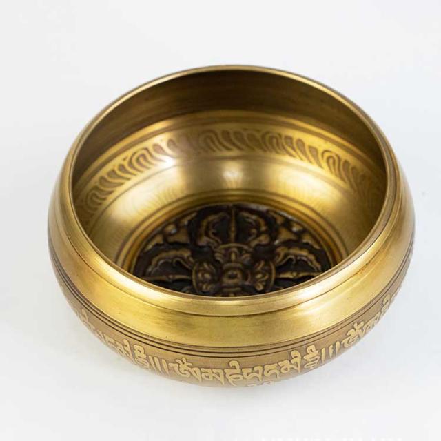 チベット ネパール仏碗 12.5cm 仏教鉢 ヨガ 銅色 14.5cm 歌うボウル 仏