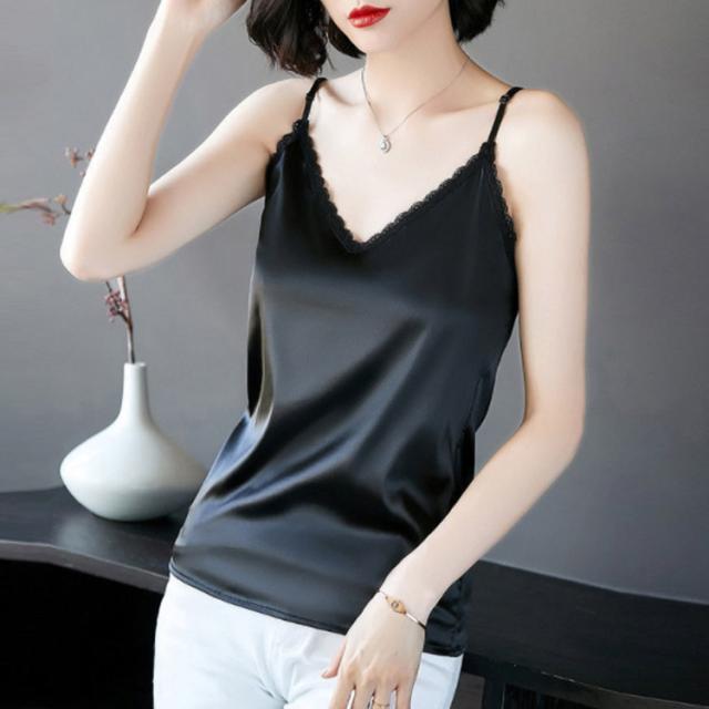 レースインナーキャミソール サテン素材 光沢感 シルクタッチ サテン