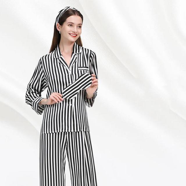 メンズ レディース 長ズボン ストライプ柄 上品 シルク100% 上下セット