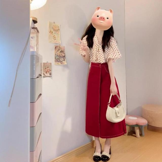 ドット柄 夏服 レディース セットアップ 半袖シャツ スカートスーツ 