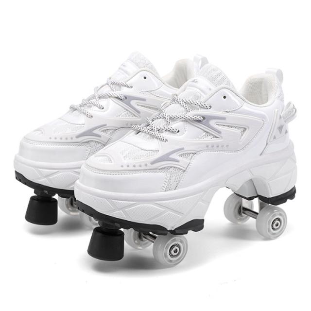 おしゃれ ローラーシューズ メッシュ ワンボタン 4輪 ローラースケート 配色 スニーカー ワンボタン ローラーシューズ キッズ 大人 レディース メンズ 靴 学生 子ども 運動靴 スポーツ ローラースニーカー シューズ 輪収納できる 2WAY 初心者 通気性 白 黒 子供 おしゃれ ローラーシューズ メッシュ ワンボタン 4輪 ローラースケート