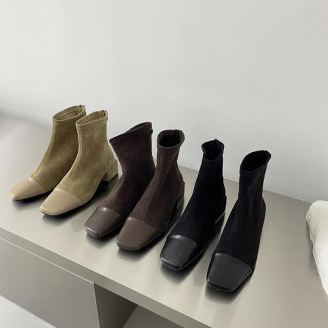 ミドルブーツ ショートブーツ 靴 レディース 3cmヒール 袴  チャンキーヒールブーツ 黒 ブラック 歩きやすい スクエアトゥ ショート ソックスブーツ_1