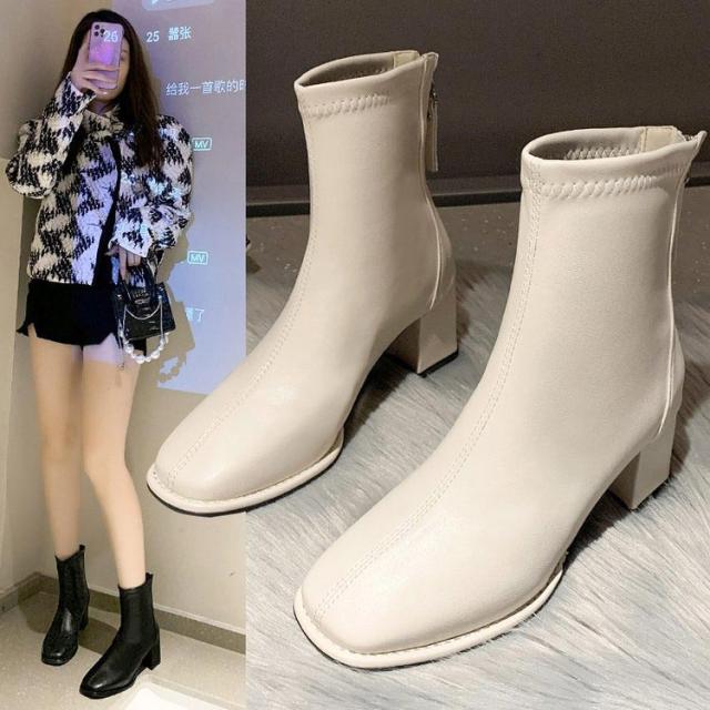 スクエアトゥ バックファスナー ブーツ レディース ブーツ