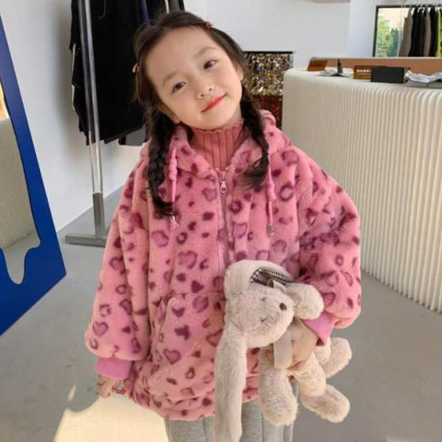 韓国 ボア ボアブルゾン 子供服 ピンク ボアコート ヒョウ柄 軽量 ...