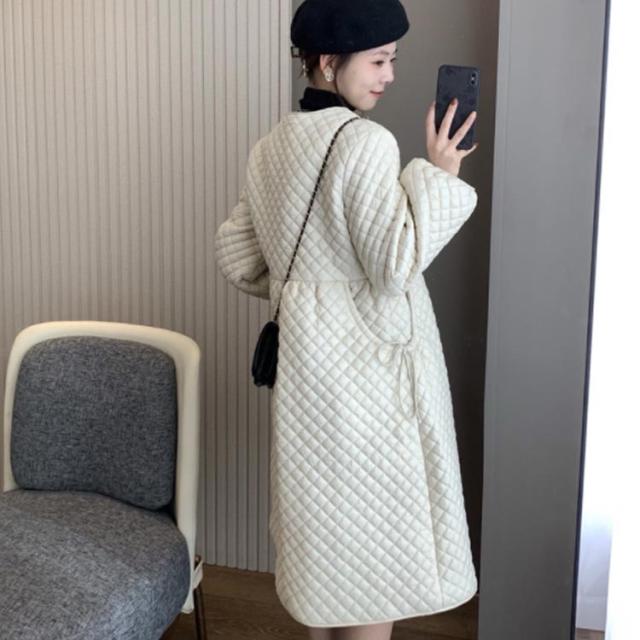 Aライン 中綿コート ロング丈 ロングコート ノーカラーコート