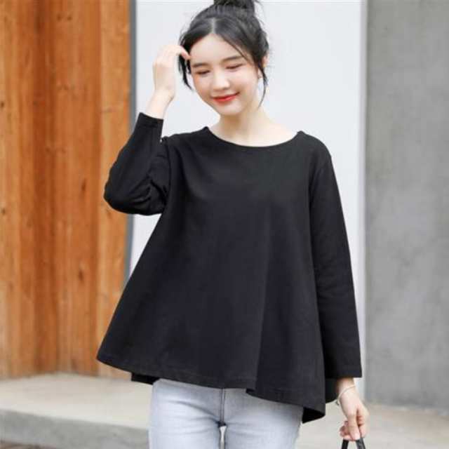 裾フレア Tシャツ 長袖Tシャツ 長袖カットソー フレア プル