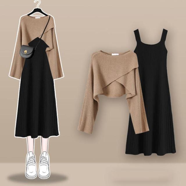 セットアップ ワンピース ニットセーター付き Aライン 2ピース オフィス ニット ニット Aライン 長袖 大人 セットアップ