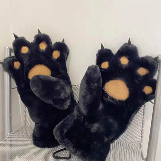 ケモノ用・ふわふわ肉球手袋／黒×赤×白 runa2253.jpg