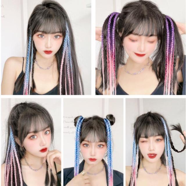 カラフル編み込み エクステ ロング ワンタッチ つけ毛 ポイント