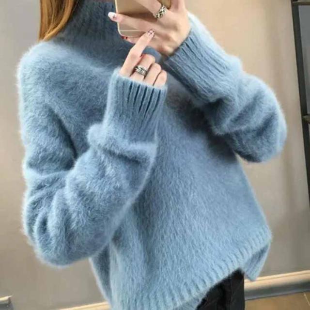 韓国ファッション ルーズ モヘアニット お洒落 トレンド 人気 クロップド シャギー ニット トップス レディース 秋冬 韓国