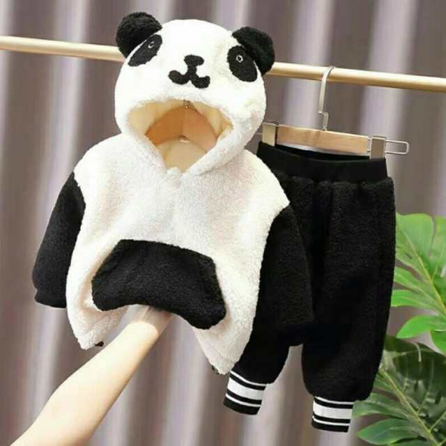 パンダ柄 キッズ パーカー プルオーバーパーカー 上下セット 