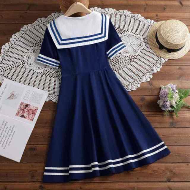 ライン入り ワンピース 可愛い リボン付き 子供服 半袖 セーラー 