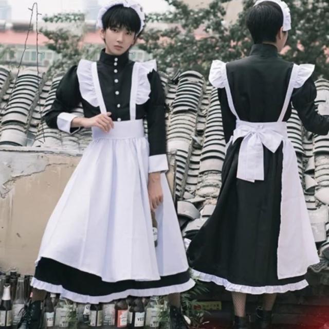 服ロング メイド服 長袖 可愛い 英国風 メイド服 ロング 黒白