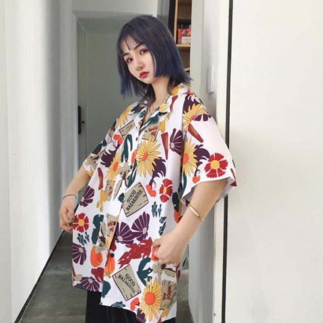 夏 レディース オーバーサイズ アロハシャツ 菊の花 総柄 柄