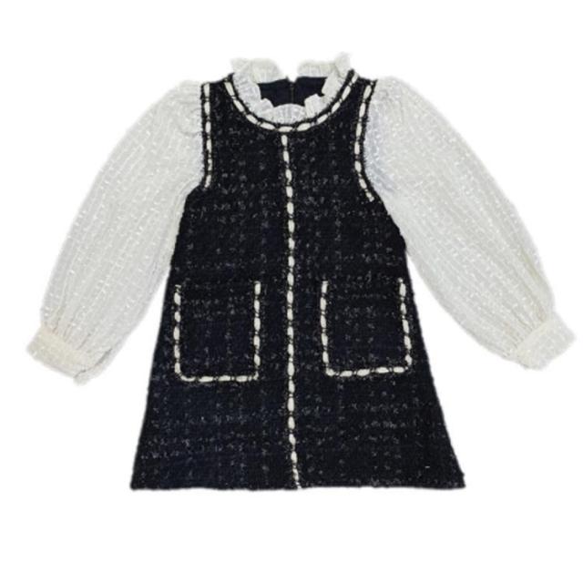 キッズ ワンピース 長袖 こども服 フォーマル 女の子 プチプラ 子供服 秋 子ども服 ジャンパースカート プロントポケット レイヤード ノースリーブ 冬 春 90cm 100cm 110cm 120cm 130cm 140cm 通園 通学_1