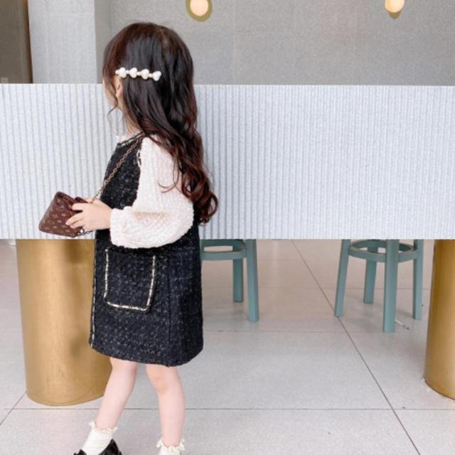 キッズ ワンピース 長袖 こども服 フォーマル 女の子 プチプラ 子供服 秋 子ども服 ジャンパースカート プロントポケット レイヤード ノースリーブ 冬 春 90cm 100cm 110cm 120cm 130cm 140cm 通園 通学_2