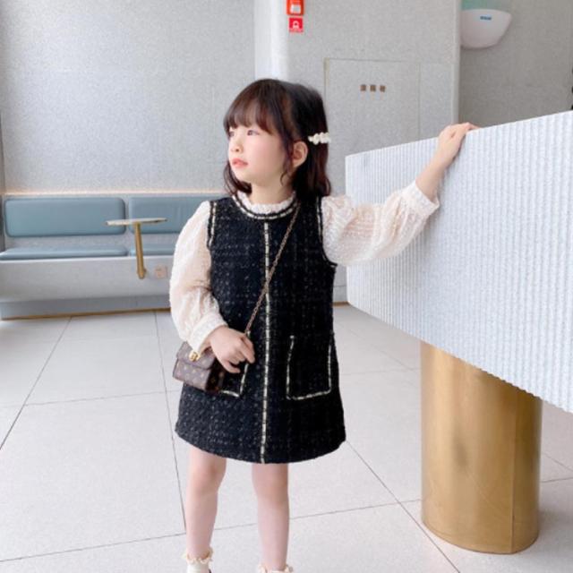 キッズ ワンピース 長袖 こども服 フォーマル 女の子 プチプラ 子供服 秋 子ども服 ジャンパースカート プロントポケット レイヤード ノースリーブ 冬 春 90cm 100cm 110cm 120cm 130cm 140cm 通園 通学_3