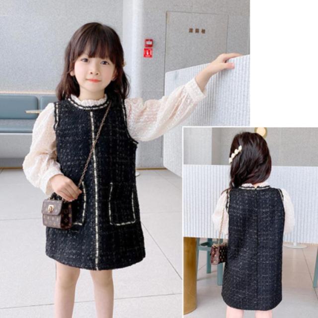 キッズ ワンピース 長袖 こども服 フォーマル 女の子 プチプラ 子供服 秋 子ども服 ジャンパースカート プロントポケット レイヤード ノースリーブ 冬 春 90cm 100cm 110cm 120cm 130cm 140cm 通園 通学_4