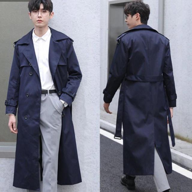 メンズ ロングコート 無地 2タイプ 裏起毛 薄手 スプリングコート アウター トレンチコート ロング丈 紳士服 ビジネスコート トレンチコート 折り襟 長袖 ダブルコート ゆったり 大きいサイズ カジュアル きれいめ 仕事 通勤 紳士 春服 冬服 秋服 春 秋 冬 ギフト_2