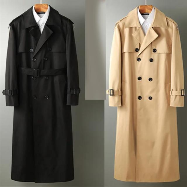 メンズ ロングコート 無地 2タイプ 裏起毛 薄手 スプリングコート アウター トレンチコート ロング丈 紳士服 ビジネスコート トレンチコート 折り襟 長袖 ダブルコート ゆったり 大きいサイズ カジュアル きれいめ 仕事 通勤 紳士 春服 冬服 秋服 春 秋 冬 ギフト_3