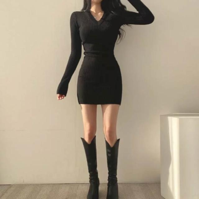 【Mサイズ】秋冬ニットミニワンピ シンプルタイトフィット♪ デート、パーティー Mサイズ】秋冬ニットミニワンピ シンプルタイトフィット