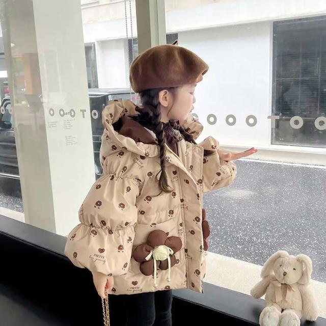 花 キッズ コート ダウンジャケット ゆったり ジャケット 女の子 子供服 ダウンコート トップス フード付き 冬アウター 子供 軽い キッズ アウター キッズコート かわいい 花柄 中綿ジャケット コート