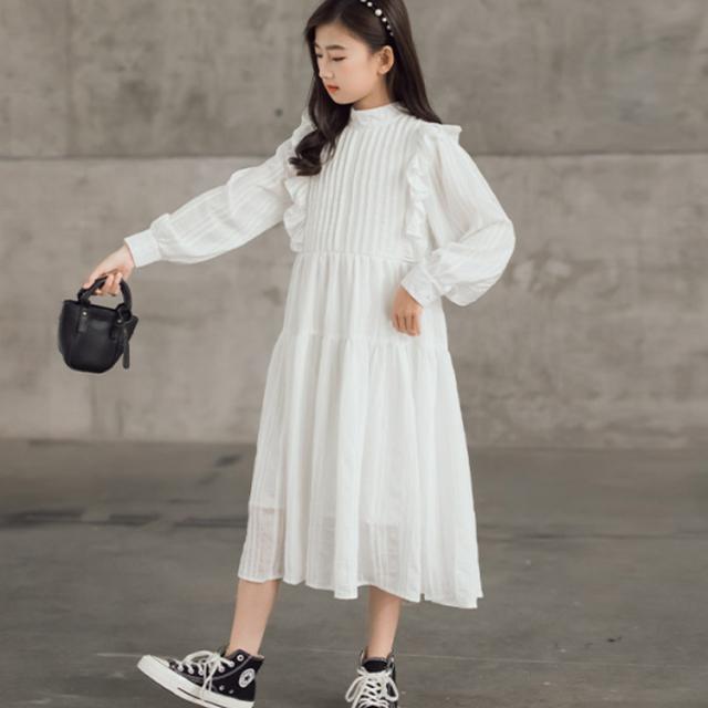 キッズ ドレス 裏ボア ホワイト 白 長袖 秋冬 子供ドレス ワンピース 女の子 ピアノ 発表会 フォーマル 子どもドレス ガールズ イベント 結婚式 フラワーガール 子供ドレス 防寒 裏起毛 ドレス 女の子 ロング丈ドレス