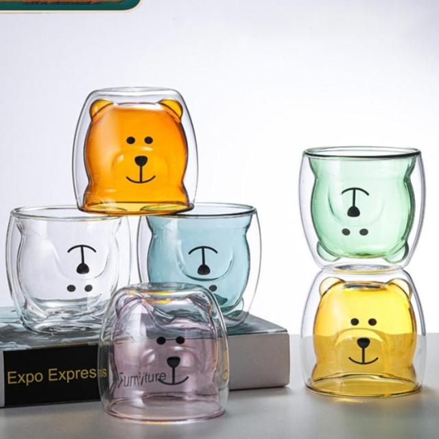 グラス グラス 熱くない クマ 2個セット 取っ手付き 二重構造 ダブル