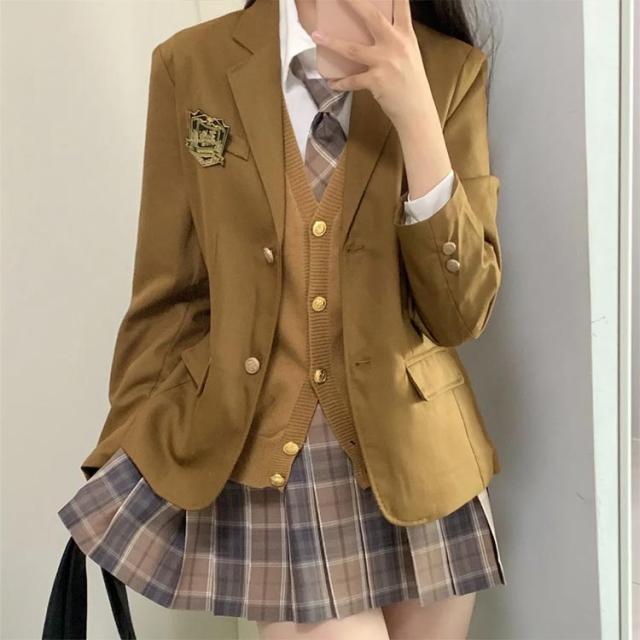 高校　女子制服　標準服　ブレザー＆ベスト＆スカート3点セット　事務服 ブレザー スカート ベスト 女子高生 制服 5点セット 学生服 女子