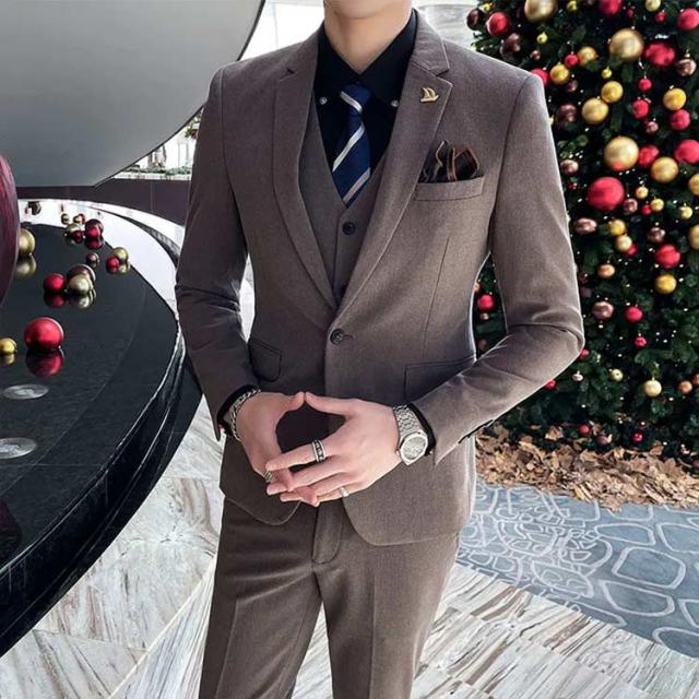 ビジネス セレモニースーツ フォーマルスーツ 細身 一つボタン スリム メンズ ベスト ジャケット 結婚式 パンツ 紳士服 就職活動 男性用 礼服 新郎 フォーマル パーティー 3点セット 二次会 通勤 オフィス 入社式 冠婚葬祭 メンズスーツ 無地 黒 ブラック グレー 茶_4
