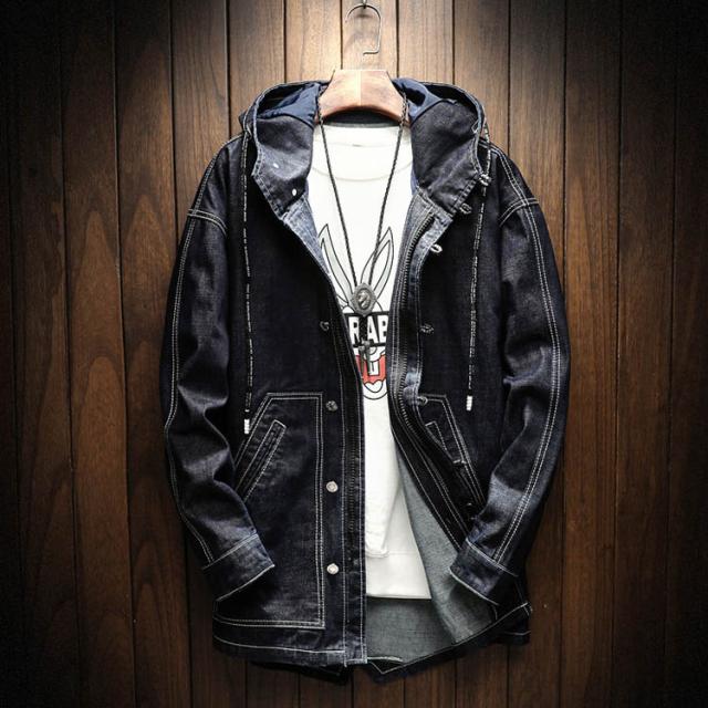 デニムジャケット デニムコート フード付き 帽子 メンズ ロング丈
