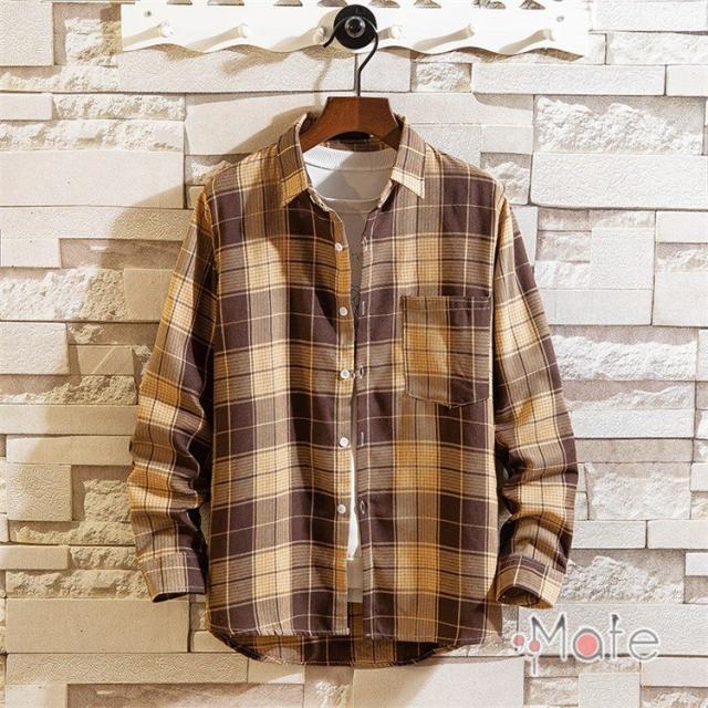 チェックシャツ 長袖シャツ メンズ カジュアルシャツ トップス 開襟