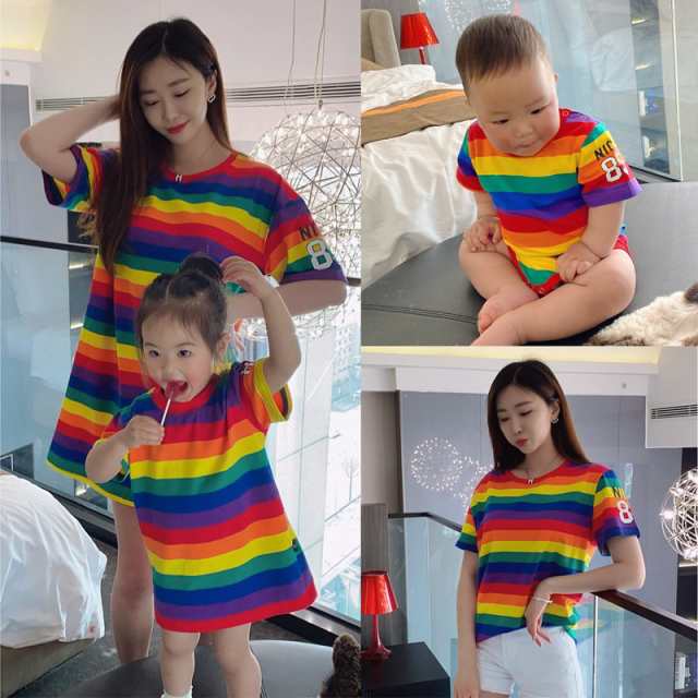 親子お揃い服 半袖Tシャツ 男の子 女の子 ママパパ 親子 ペアルック