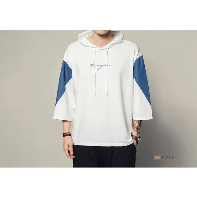 プルオーバーパーカー メンズ 七分袖パーカー スウェット フードメンズパーカー パーカー メンズ 七分袖プルパーカー フード付き プル