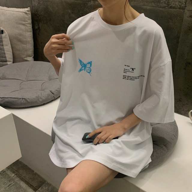 tシャツ レディース 半袖 夏 大きいサイズ ビッグTシャツ 蝶柄