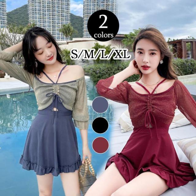 水着レディース 体型カバー 水着 ワンピース型 サロペット 花柄 小胸