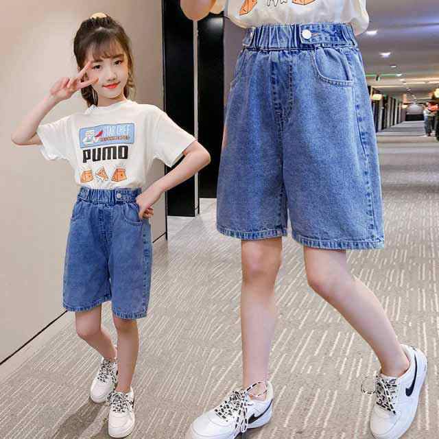 デニムパンツ 子供服 女の子 パンツ ショート丈 ハーフパンツ ワイド ...