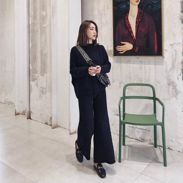 セットアップ ニット レディース 秋冬 パンツスーツ 上下セット 2点