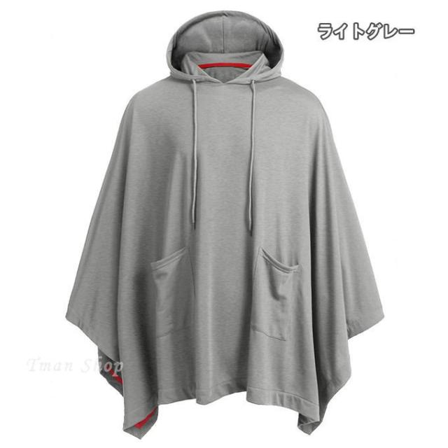 フーディケープ　ポンチョ　マント　グレー REAL STYLE（ファッション） ケープ レディース 裏起毛