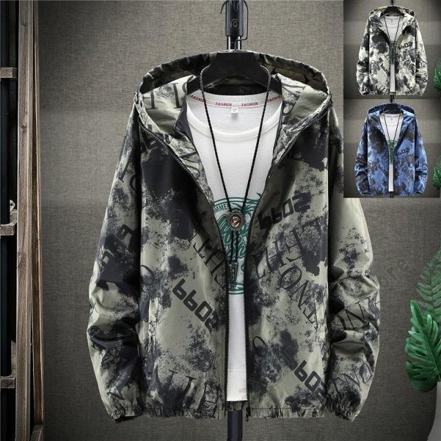 迷彩柄 フード付きナイロンジャケット ウインドブレーカー 迷彩