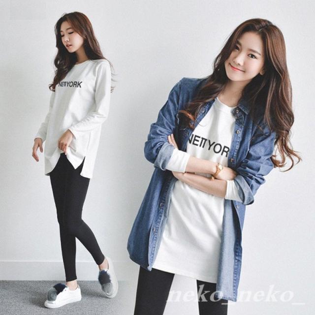 トップス レディース 長袖 クルーネック Tシャツ 英字柄 プリント スリット入り 薄手 インナー 着痩せ 女性用 セクシー 20代30代40代 大人 上品 春秋新作