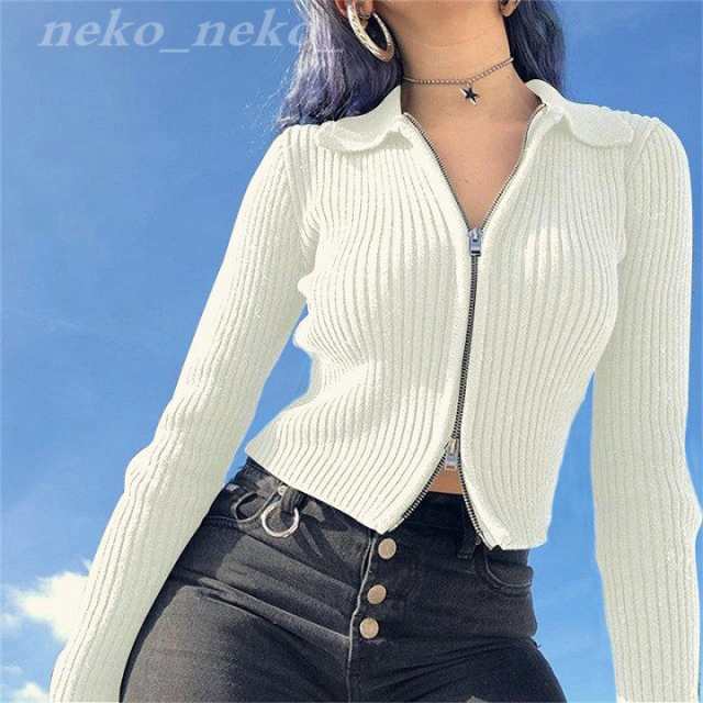 チャック付き セクシートップス ショート丈 ヘソ出し tシャツ