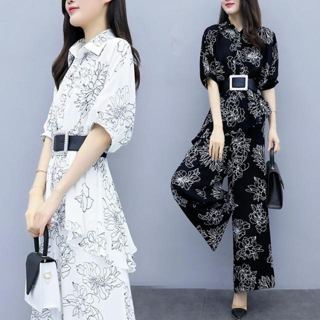 ゆったり花柄トップス 夏 韓国風 お出かけ普段着に最適 半袖 セットアップ 花柄 レディース 夏 40代 通勤セット