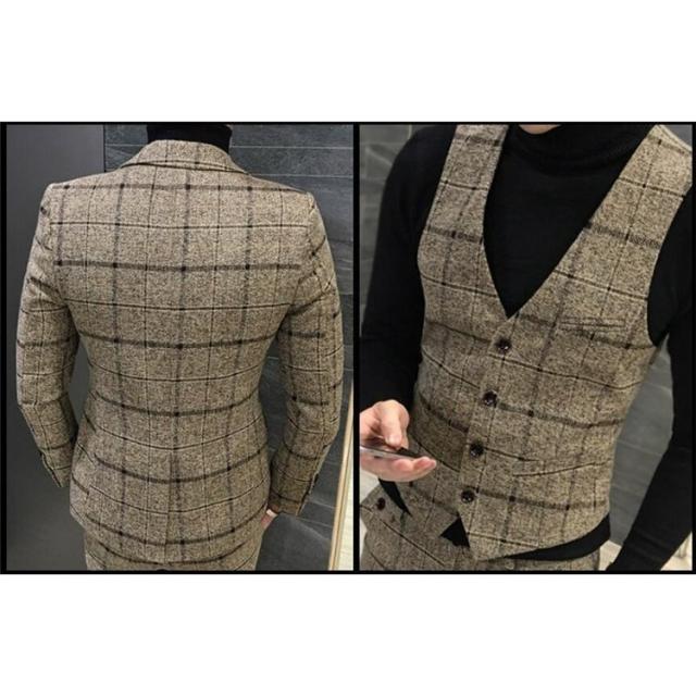 3ピーススーツ メンズ チェック柄 スリーピーススーツ 3点セット ビジネススーツ フォーマル 紳士服 結婚式 通勤 スリム 大きいサイズあり_3
