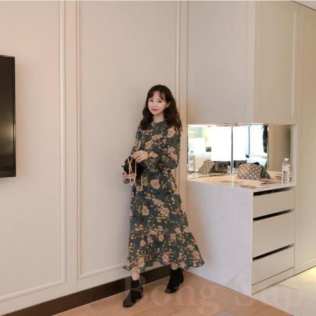 ワンピース レディース 春秋 ロングワンピース 長袖 きれいめ 花柄 シフォンワンピース Aライン 通勤 着痩せ オシャレ 大人 上品 新作の通販はau Pay マーケット Boccastore